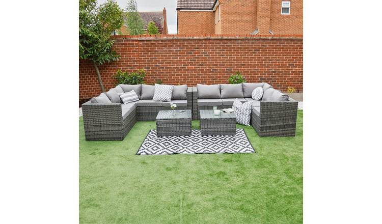Furniture Maxi Vancouver Rattan Effect 10 Seater Sofa Patio Set - Grey