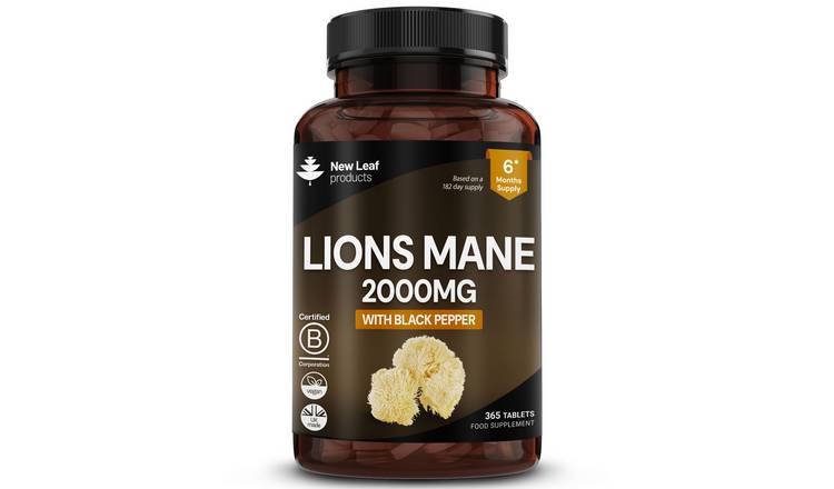 New Leaf Lions Mane Mushroom with Black pepper 2000mg - 365 Tablets