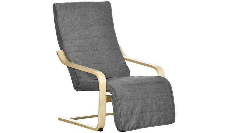 HOMCOM Wooden Adjustable Armchair with Footrest for Living Room - Dark Grey