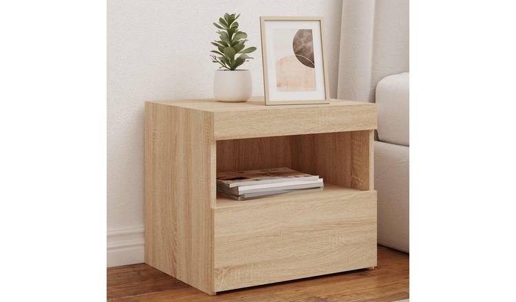 Walplus LED Engineered Wood Bedside Cabinet - Light Oak - 50 x 40 x 45 cm