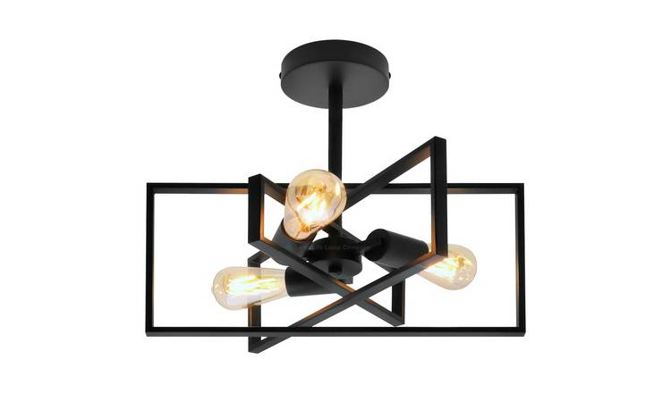 Energy Light Bulbs 3 Light Metal Frame Semi Flush Ceiling Light - Black