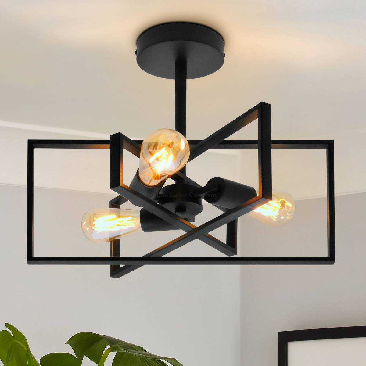 Energy Light Bulbs 3 Light Metal Frame Semi Flush Ceiling Light - Black - Image 5