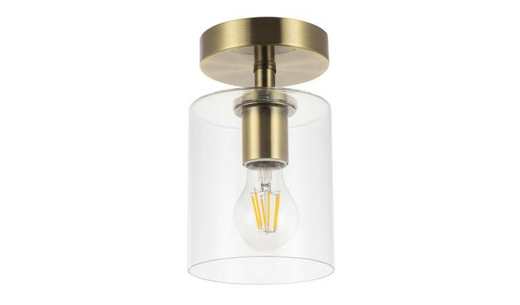 Happy Homewares Antique Brass Compact with Clear Glass Ceiling Light - 13cm