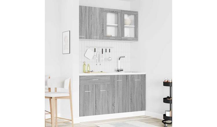 Walplus 4 Piece Engineered Wood Kitchen Unit Set - Grey Sonoma