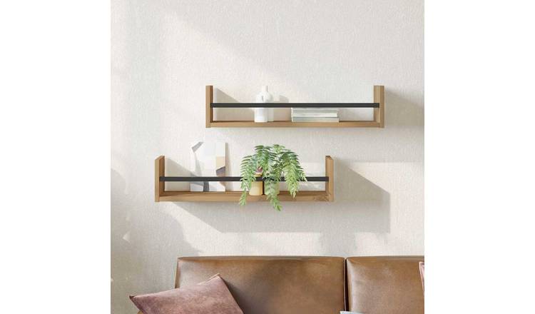 Walplus Pack of 2 Wall Shelf - Oak - 60 x 16 x 14 cm