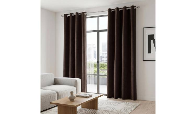 Luxury Living Velvet Chenille Eyelet Curtains 142cm x 229cm - Chocolate