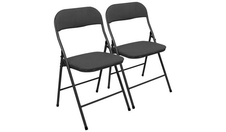 Harbour Housewares Fabric Padded Metal Folding Chairs - Black - Pack of 2