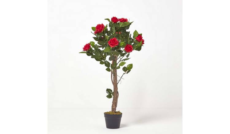 Homescapes Silk-Polyester Artificial Rose Tree Plant - Red