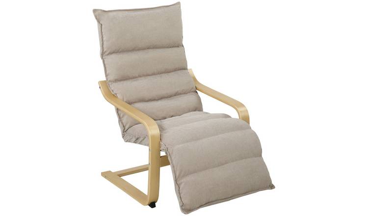 HOMCOM Velvet Upholstered Armchair with Adjustable Footrest - Light Brown