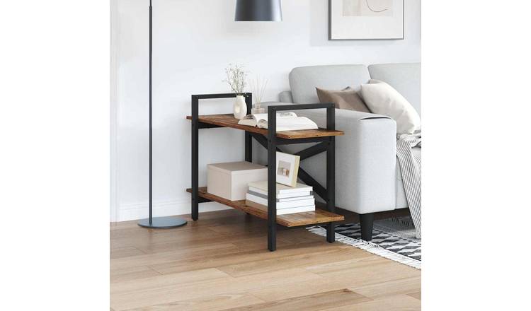 Walplus 2 Tier Steel Bookshelf - Dark Wood - 100 x 33.5 x 64 cm