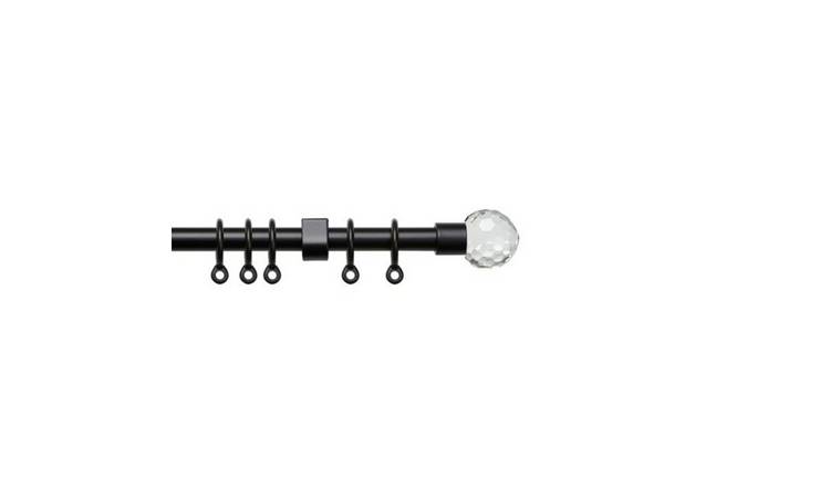 New Edge Blinds 13-16mm Black Extendable Crystal Curtain Pole - 120cm - 210cm