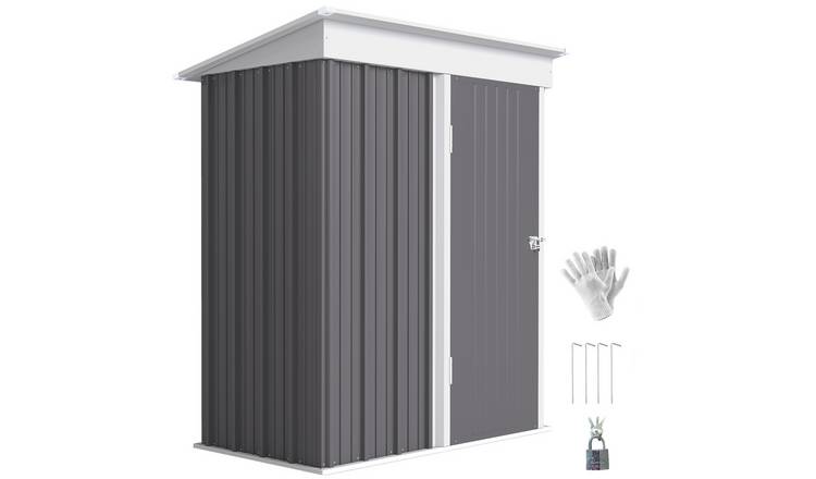 Outsunny Metal Garden Shed with Adjustable Shelf and Pent Roof - Grey