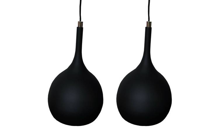 Loops Direct Set of 2 Matt Black and Copper Pendant Lights - Black and Copper