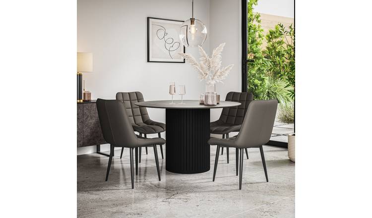 Furniture Online Arlo Nova Concrete Top w Blk Legs Dining Table & 4 Grey Chairs