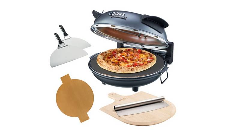 Cooks Professional Electric Pizza Oven Set with Board, Cutter & Paddles - Grey