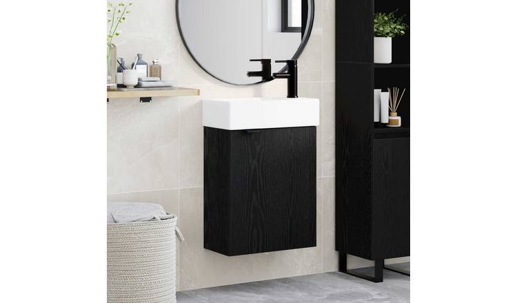 Walplus Wood Bathroom Vanity Unit Wall-Mounted - Dark Oak - 45.5 x 22.5 x 84 cm