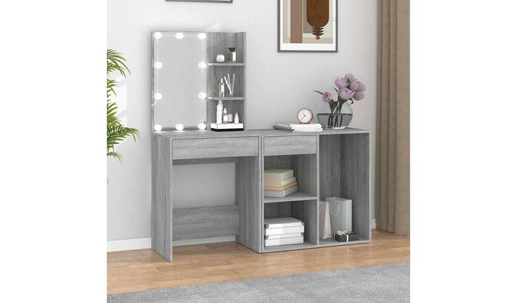 Walplus Engineered Wood LED Dressing Table with Cabinet - Grey Sonoma