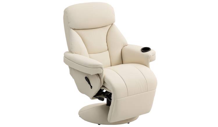 HOMCOM Faux Leather Adjustable Swivel Recliner Armchair - Cream
