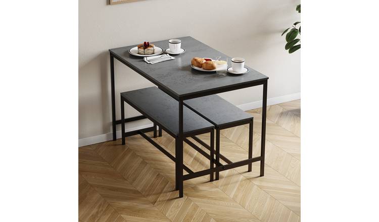 Vida Designs Roslyn 4 Seater Dining Table With Bench Set - Concrete Grey