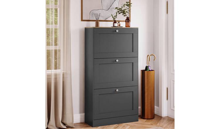 Vida Designs 3 Drawer Shoe Cabinet - Charcoal