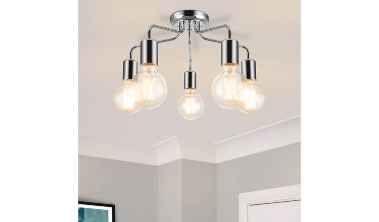 Cosylyte Fraser 5 Light Modern Metal Ceiling Flush Light - Chrome