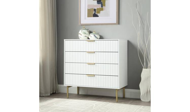 Home Treats Ridged 4 Drawers Chest - White