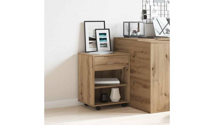 Walplus Engineered Wood Lockable Rolling Cabinet - Oak - 46 x 36 x 59 cm