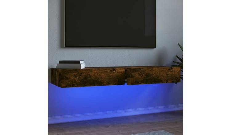 Walplus Pack of 2 LED TV Cabinet - Dark Oak - 120 x 35 x 15.5 cm