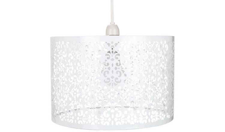 Happy Homewares White Marrakech Metal with Floral Pendant Shade - 40cm