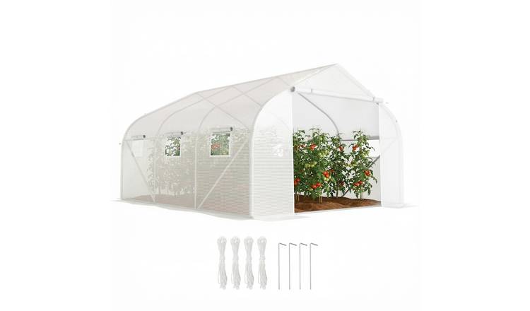 Outsunny Galvanised Steel Polytunnel Greenhouse - White