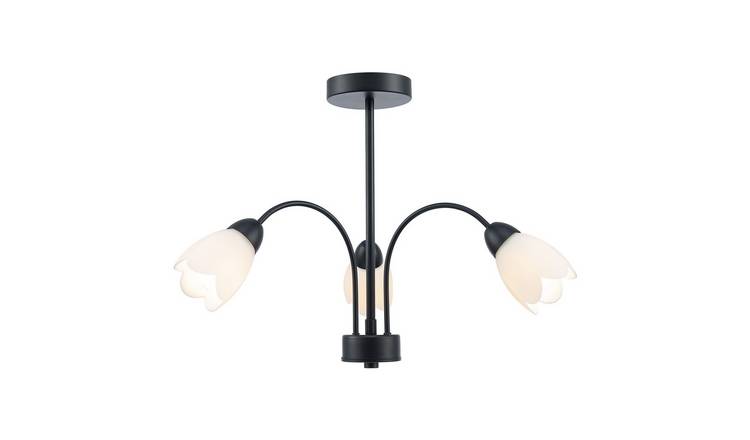 Happy Homewares in Matte Black with Opal Petal Glass Ceiling Light - 52cm