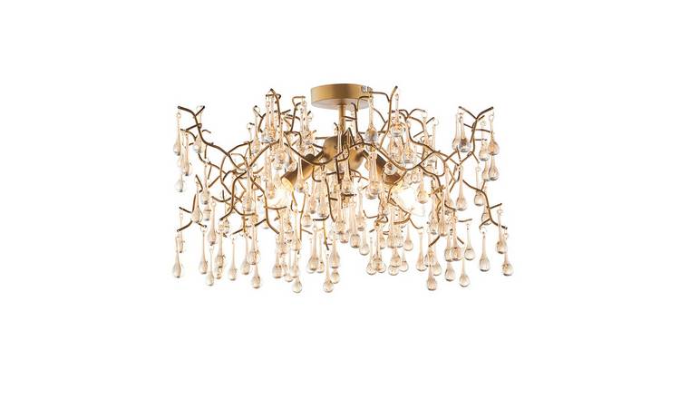 Loops Direct Steel and Glass Semi Flush Ceiling Light - Aged Gold
