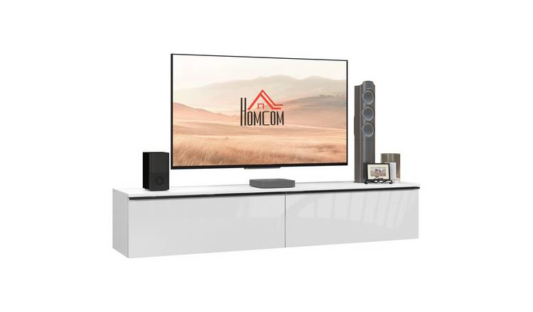 HOMCOM 160cm High Gloss Floating TV Unit Stand with Storage Cupboards - White