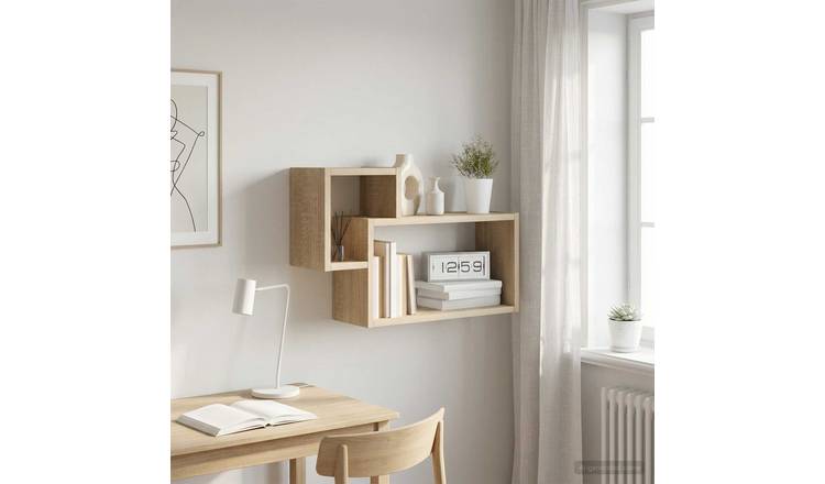 Walplus Engineered Wood Wall Shelf - Light Oak - 55 x 15 x 35 cm