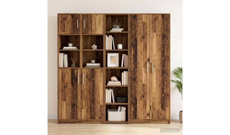 Walplus 5 Shelf Rectangular Sideboard - Old Wood - 40 x 41 x 185 cm