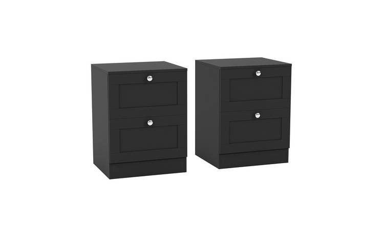 Vida Designs Altino 2 Drawer Bedside Chest Set Of 2 - Black