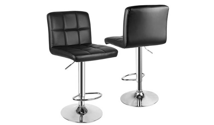 Rattantree Upholstered Swivel Height Adjustable Bar Stool Set of 2 - Black