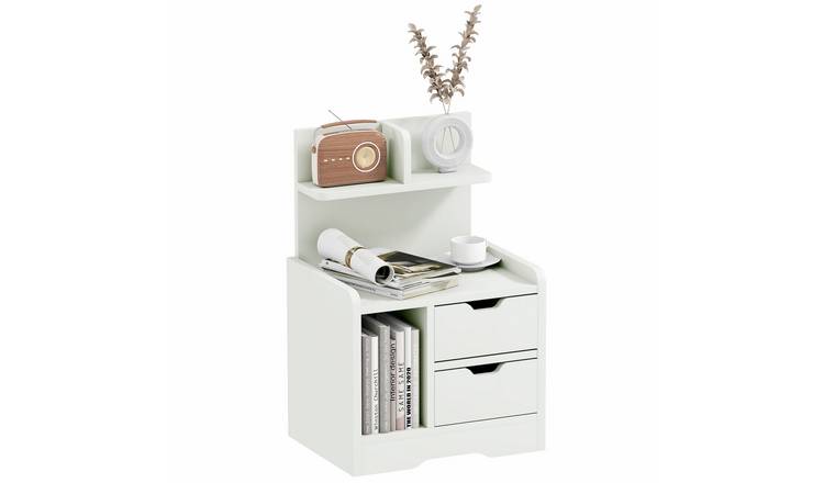 HOMCOM Bedside Table with 2 Drawers and Storage Shelves - White