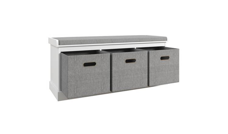 HOMCOM Shoe Bench with 3 Fabric Baskets - White