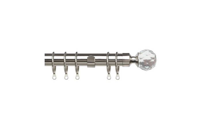 New Edge Blinds 25-28mm Silver Extendable Crystal Curtain Pole - 200cm - 380cm