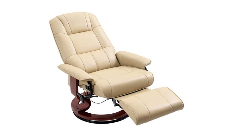 HOMCOM Faux Leather Upholstered Reclining Chair with Wooden Base - Cream