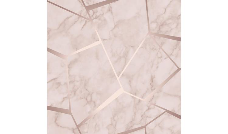 Fine Decor Fractal Marble Geometric Wallpaper - Rose Gold
