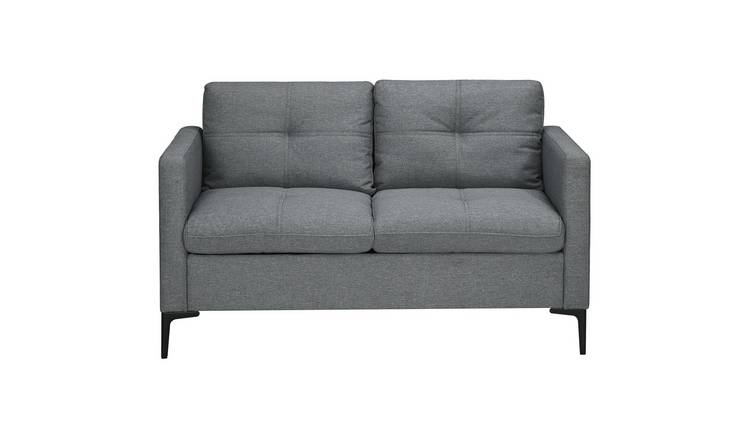 HOMCOM 2 Seater Fabric Modern Sofa with Steel Legs - Dark Grey