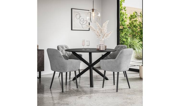 Furniture Online Malvern Anika Black Top Dining Table & 4 Grey Chairs