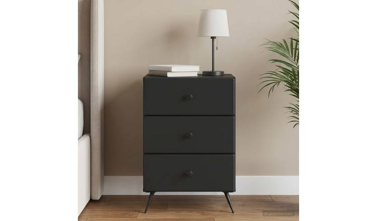 Walplus Engineered Wood Bedside Drawer Unit - Black - 43 x 41 x 66.5 cm