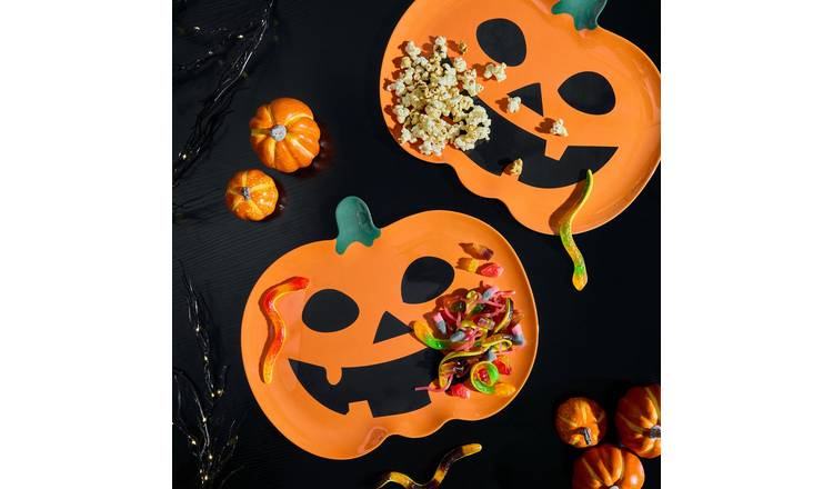 OHS 2 Pack Halloween Pumpkin Serving Platters - Orange