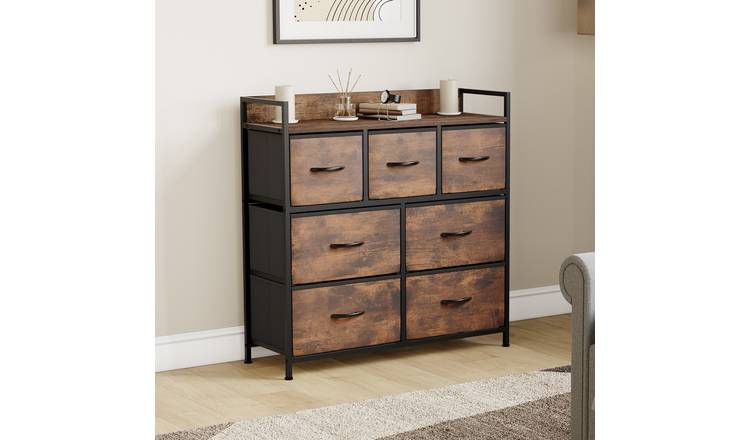 Vida Designs Chorley 7 Drawer Fabric Drawer Chest - Rustic Brown
