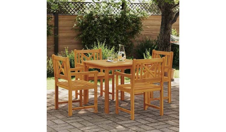 Walplus 5 Piece Solid Wood Garden Dining Set Tall Unit - Brown - 85 x 85 x 74 cm