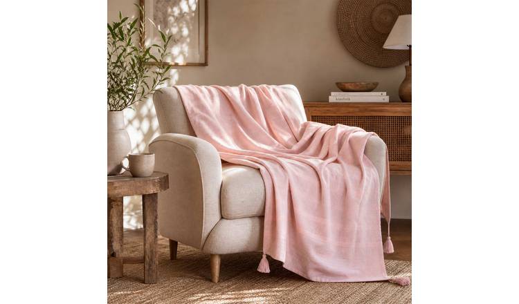 Homescapes Cotton Rajput Ribbed Throw - 255 x 360 cm - Pink