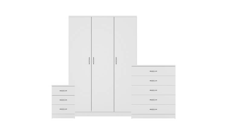 Vida Designs Riano Bedroom Set (Bedside, 5 Drawer Chest, 3 Door Wardrobe)- White